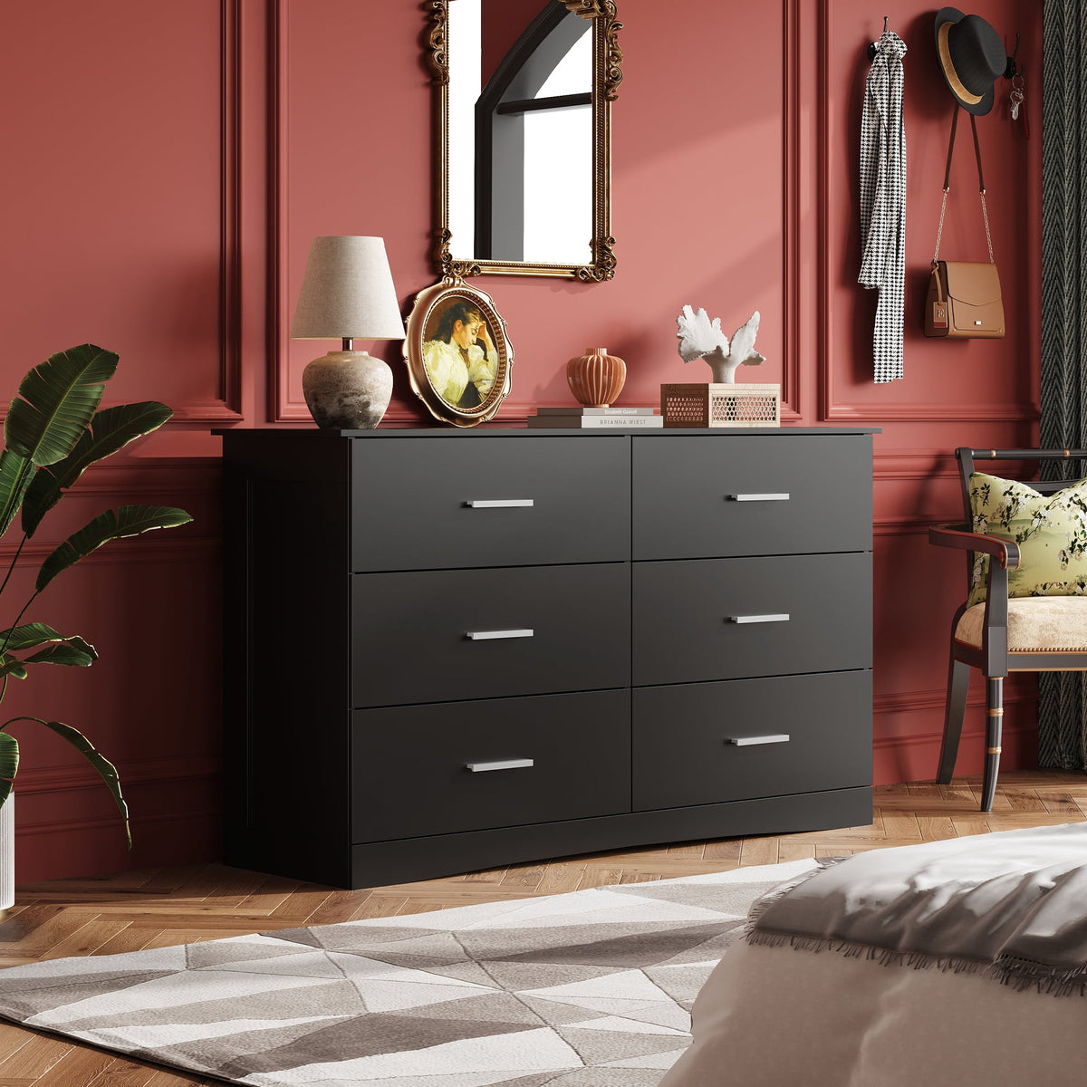 GALAXHERO Dresser with 6 Drawers, Wide Wooden Chest of Drawers for Bedroom, Large Storage Tower Unit, Modern Minimalist Closet Store Organizer for Living Room, Hallway