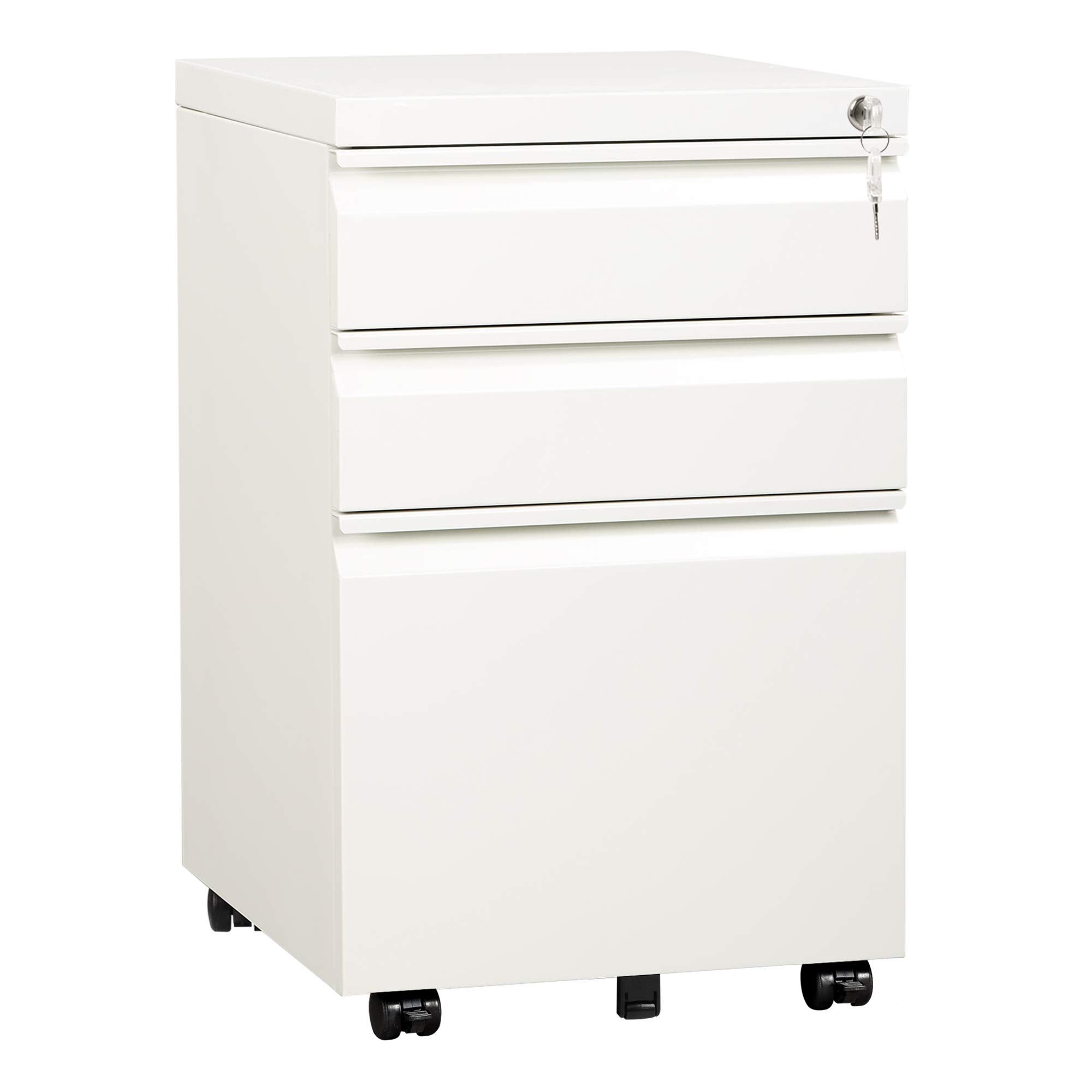 GALAXHERO 3 Drawer Metal File Cabinet with Lock, Mobile Printer Cabinet & Small Under Desk Filing Cabinet for Home Office, Fits Legal/Letter/A4