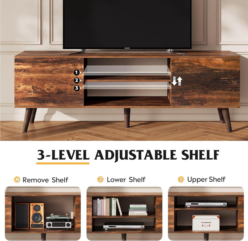 GALAXHERO TV Stand for 55 60 inch TV Rustic Entertainment Center with Storage Cabinets TV Console for Living Room, Long TV Cabinet