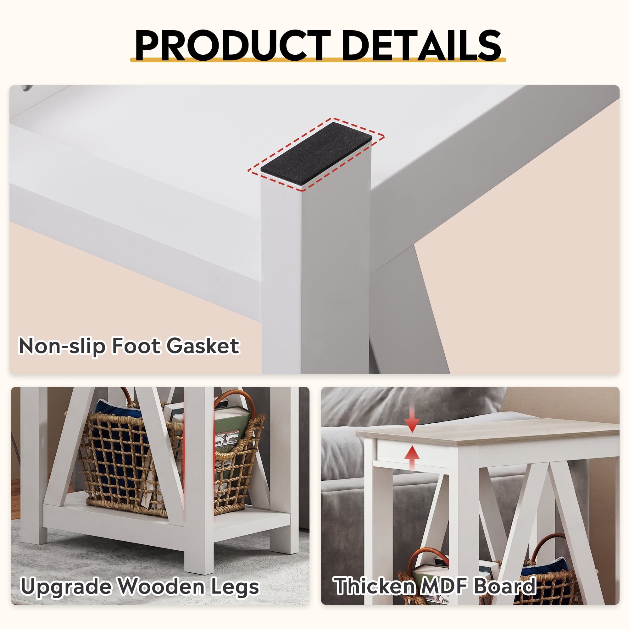 GALAXHERO Narrow End Table with Charging Station and Open Storage Shelf, Sofa Side Table with 2 USB Ports and 2 Power Outlets, Slim Farmhouse End Table for Small Spaces, Bedroom, Living Room