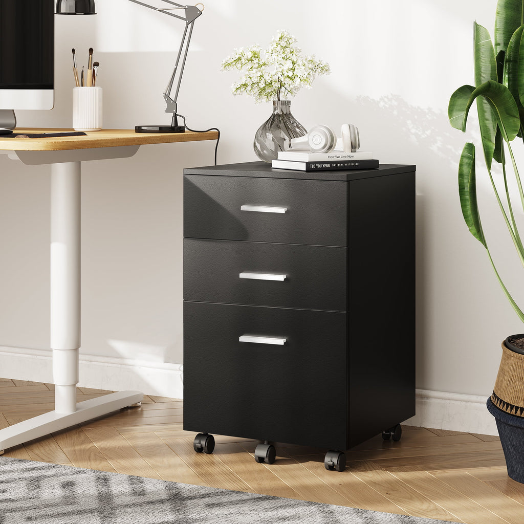 GALAXHERO 3-Drawer Wood Mobile Filing Cabinet, Rolling File Cabinet for Home Office, Fits Letter/A4 Size Files, White