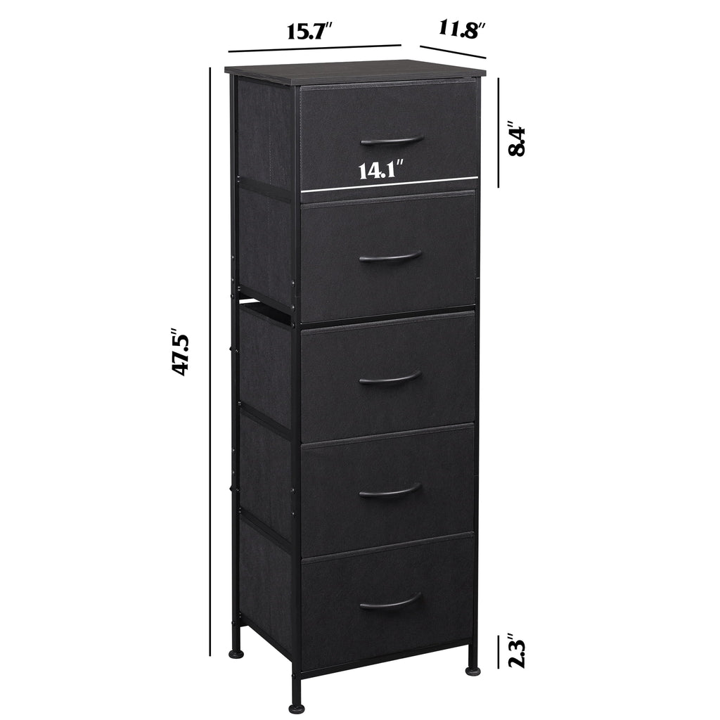 GALAXHERO 5-Drawer Tall Fabric Dresser with Wood Top, Storage Organizer Chest for Bedroom, Closet, Hallway, Sturdy Steel Frame