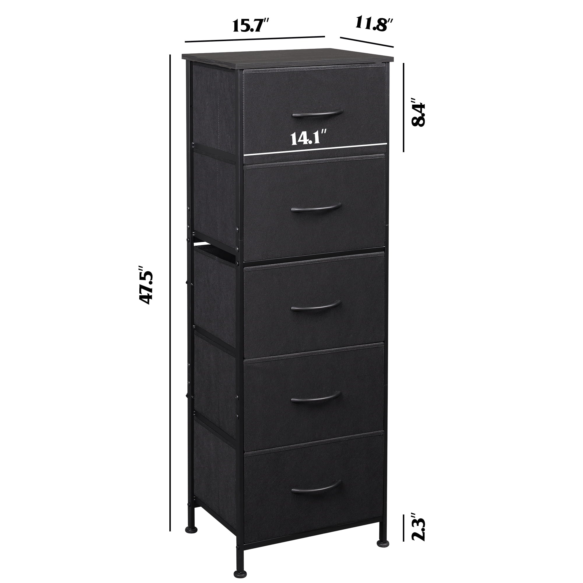 GALAXHERO 5-Drawer Tall Fabric Dresser with Wood Top, Storage Organizer Chest for Bedroom, Closet, Hallway, Sturdy Steel Frame