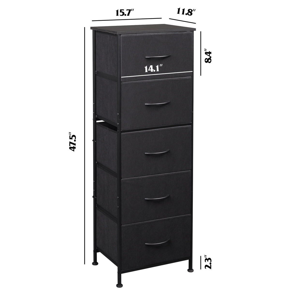 GALAXHERO 5-Drawer Tall Fabric Dresser with Wood Top, Storage Organizer Chest for Bedroom, Closet, Hallway, Sturdy Steel Frame