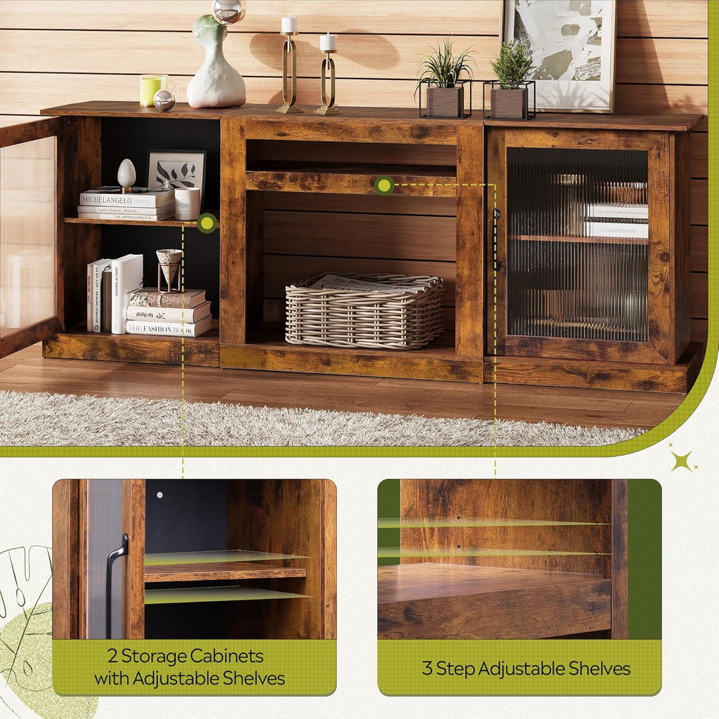 GALAXHERO Farmhouse TV Stand for 75 inch TV Entertainment Center with Storage Cabinets Mid Century Modern TV Console for Living Room, Bedroom