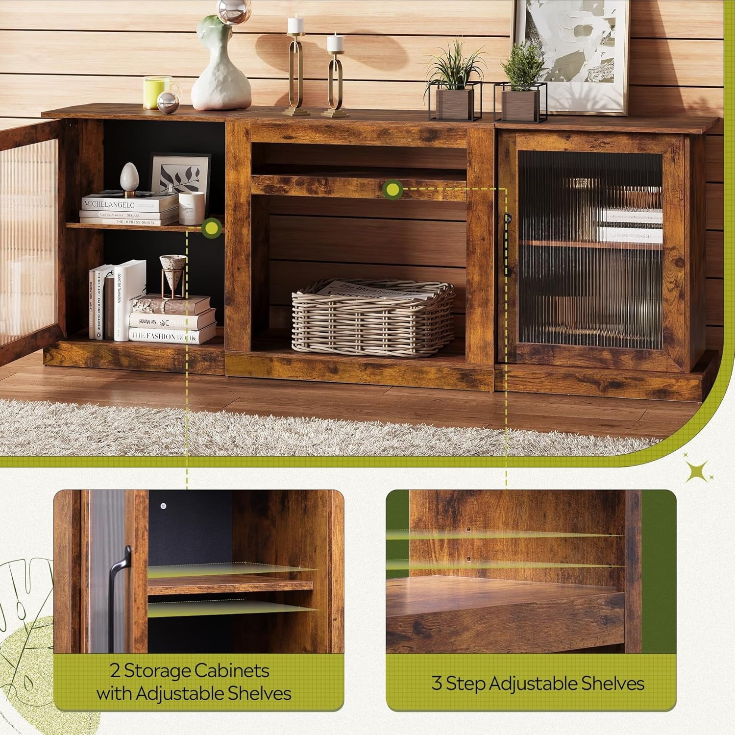 GALAXHERO Farmhouse TV Stand for 75 inch TV Entertainment Center with Storage Cabinets Mid Century Modern TV Console for Living Room, Bedroom