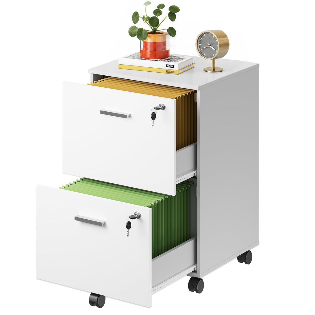 GALAXHERO 2 Drawer Filing Cabinet with Lock, Wooden Printer Stand with Storage for Home Office, Mobile Locking File Cabinet Fits Letter/A4 Hanging Files