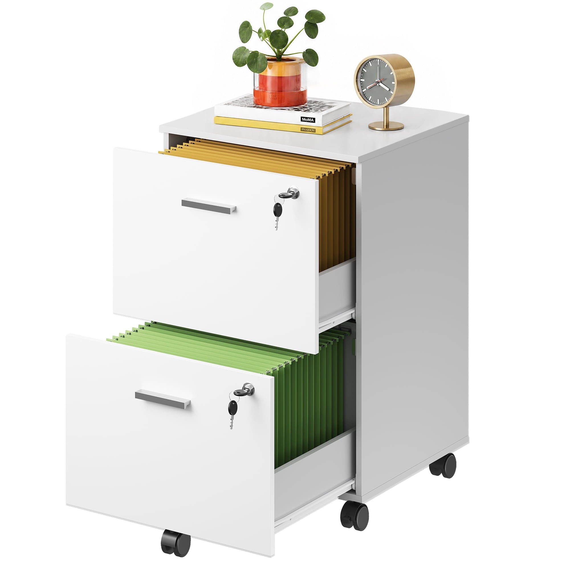 GALAXHERO 2 Drawer Filing Cabinet with Lock, Wooden Printer Stand with Storage for Home Office, Mobile Locking File Cabinet Fits Letter/A4 Hanging Files