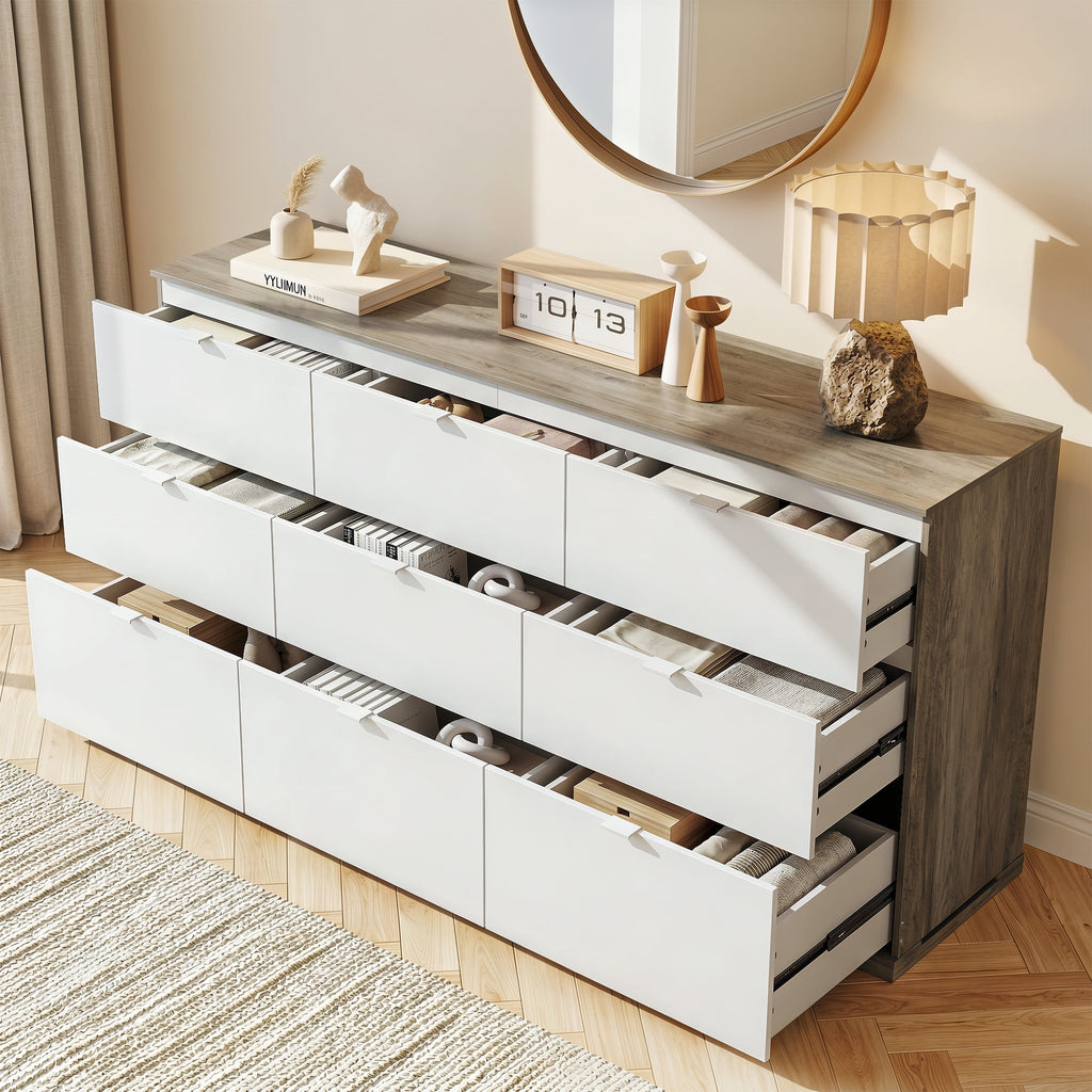 GALAXHERO 9-Drawers Dresser for Bedroom, 63" Wide Modern Dresser for Bedroom, Large Chest of Drawers with Sturdy Metal Handle, Wood Dresser for Living Room, Hallway
