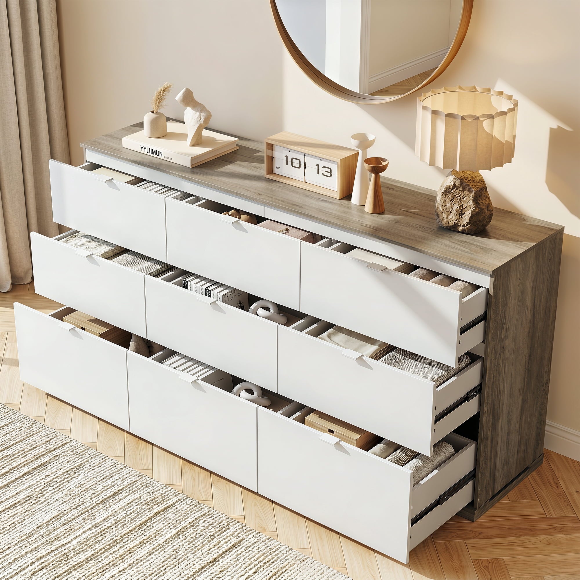 GALAXHERO 9-Drawers Dresser for Bedroom, 63" Wide Modern Dresser for Bedroom, Large Chest of Drawers with Sturdy Metal Handle, Wood Dresser for Living Room, Hallway