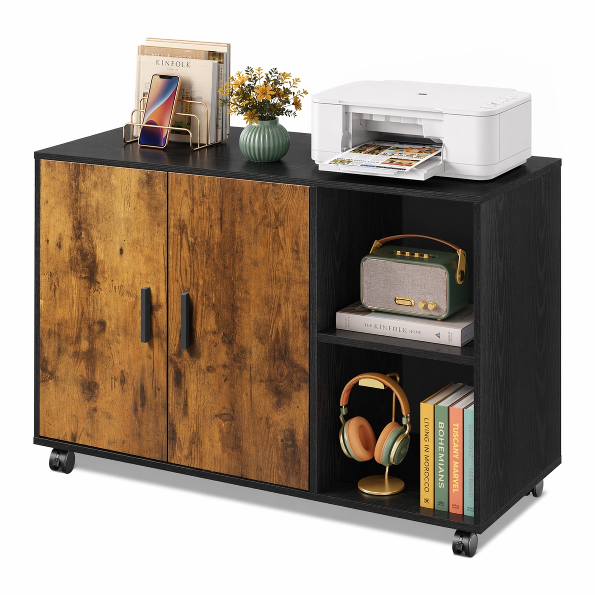 GALAXHERO Wood Storage Cabinets with Doors and Shelves, Lateral File Cabinet & Printer Stand with Storage for Home Office