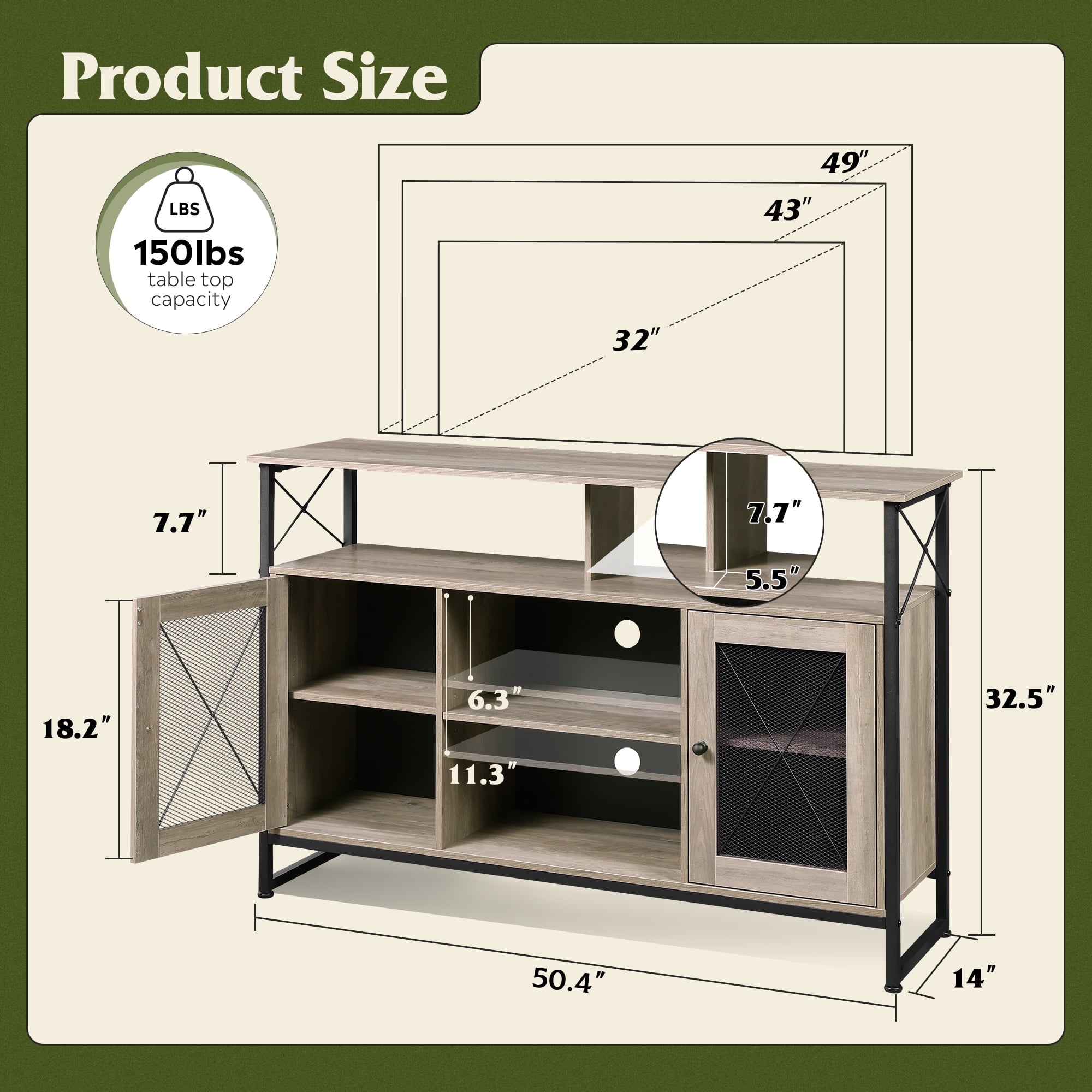 GALAXHERO TV Stand for 55 inch TV Entertainment Center with Storage, Farmhouse Industrial TV Console for Living Room Bedroom, Tall Media Console Stand