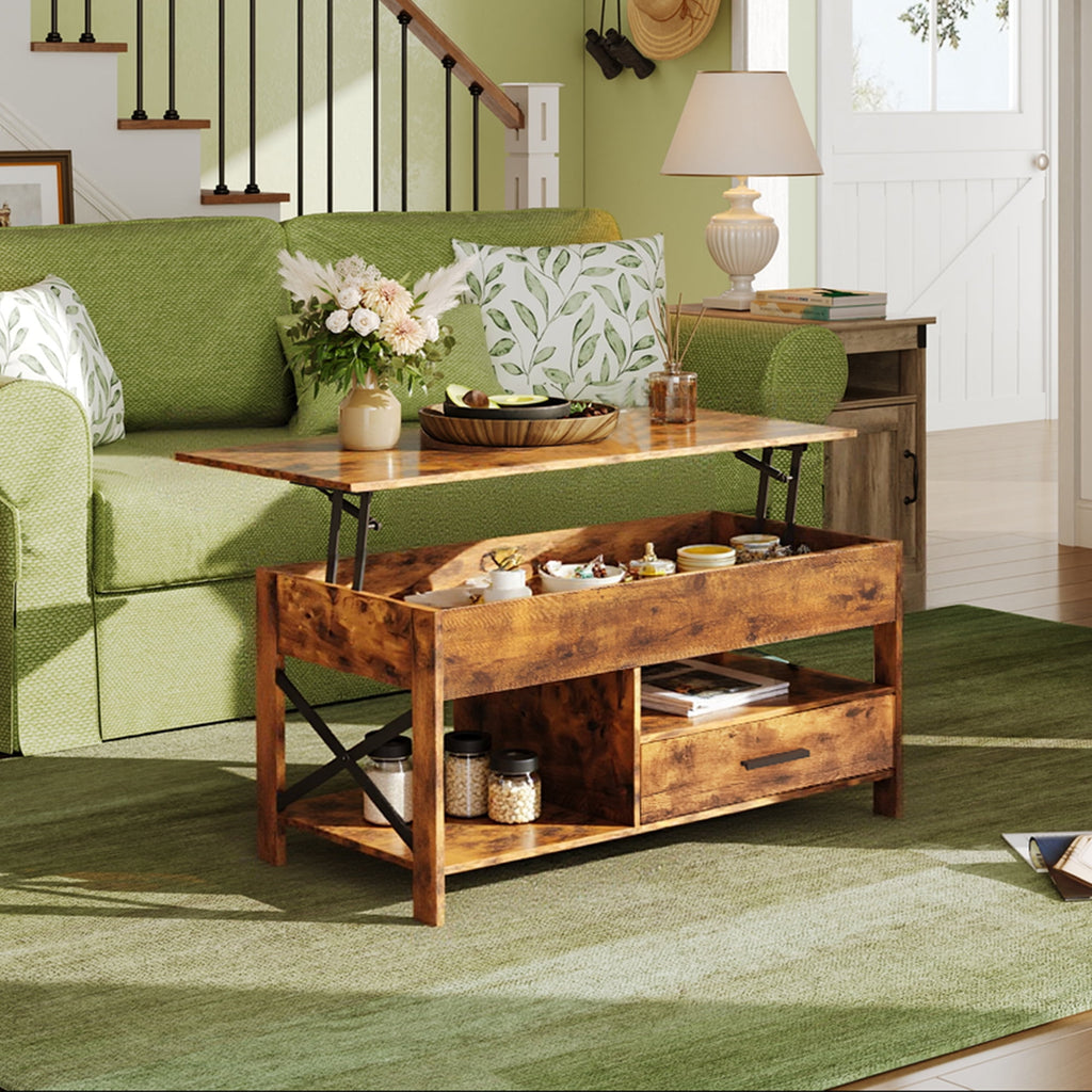 GALAXHERO Coffee Table, 39" Lift Top Coffee Table with Hidden Compartment, Storage Drawers and Storage Shelf for Living Room, Reception Room
