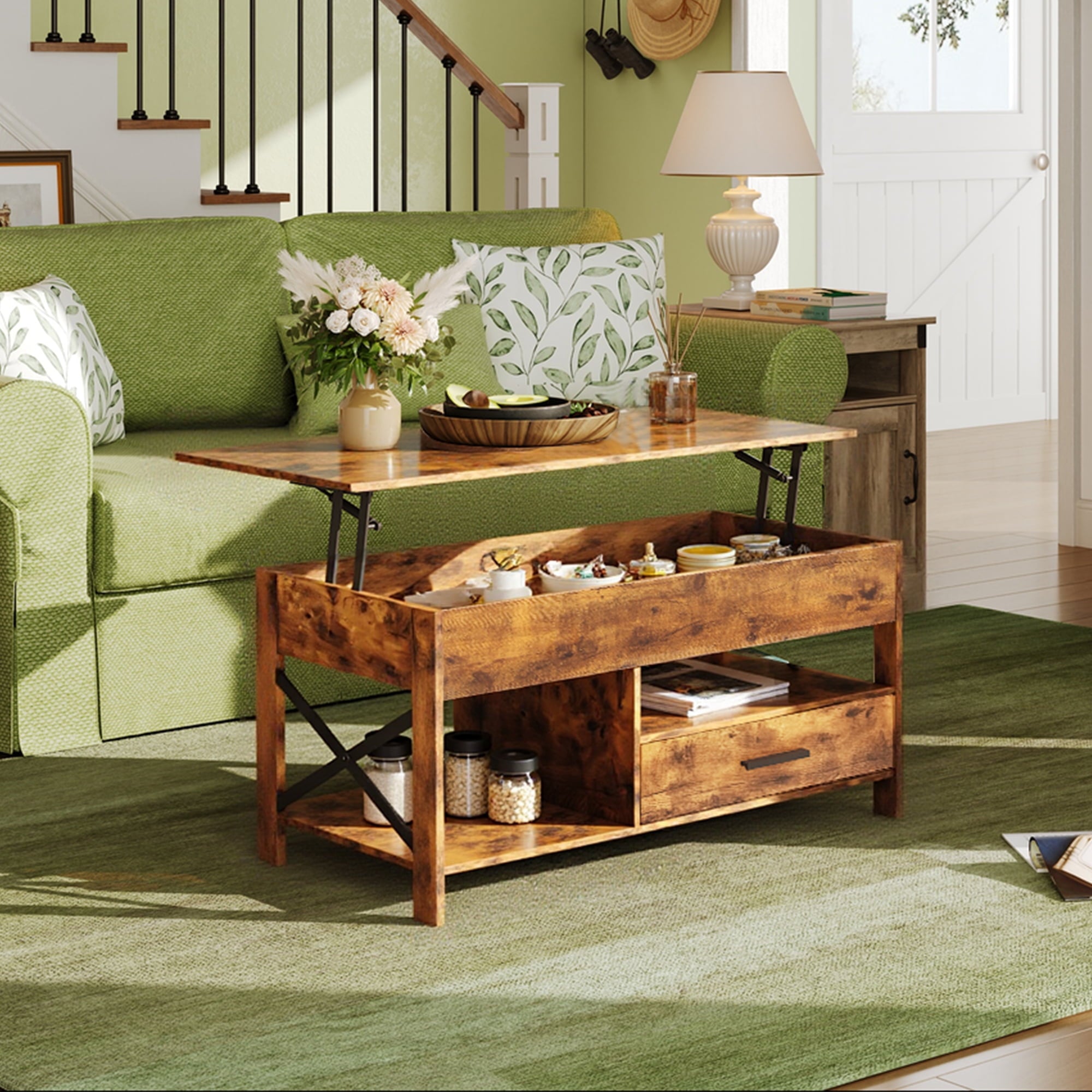 GALAXHERO Coffee Table, 39" Lift Top Coffee Table with Hidden Compartment, Storage Drawers and Storage Shelf for Living Room, Reception Room
