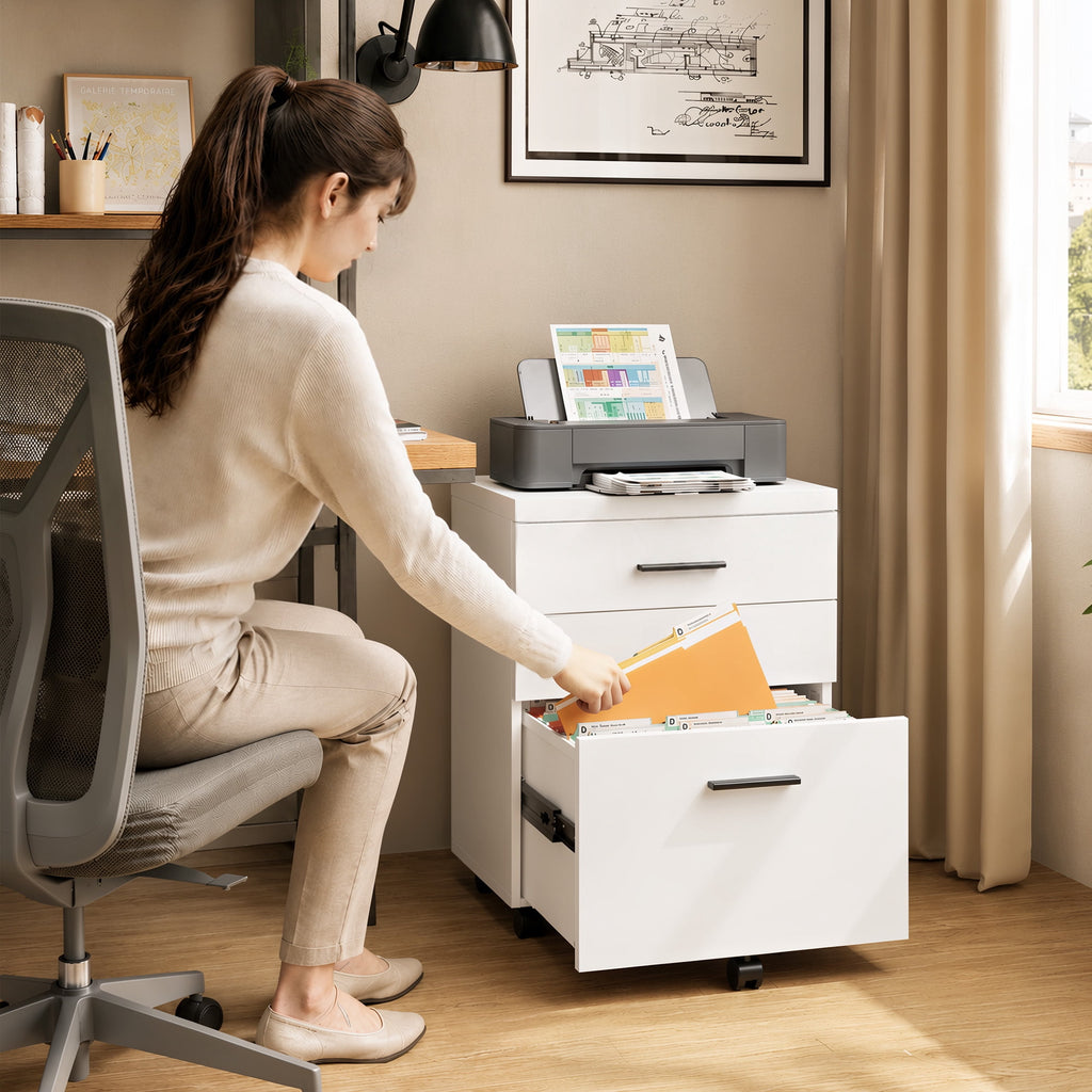 GALAXHERO 3 Drawer Storage Cabinet, Wood Rolling File Cabinet with Whells, Printer Stand Filing Cabinet for Home Office, Fit Letter/A4/Legal