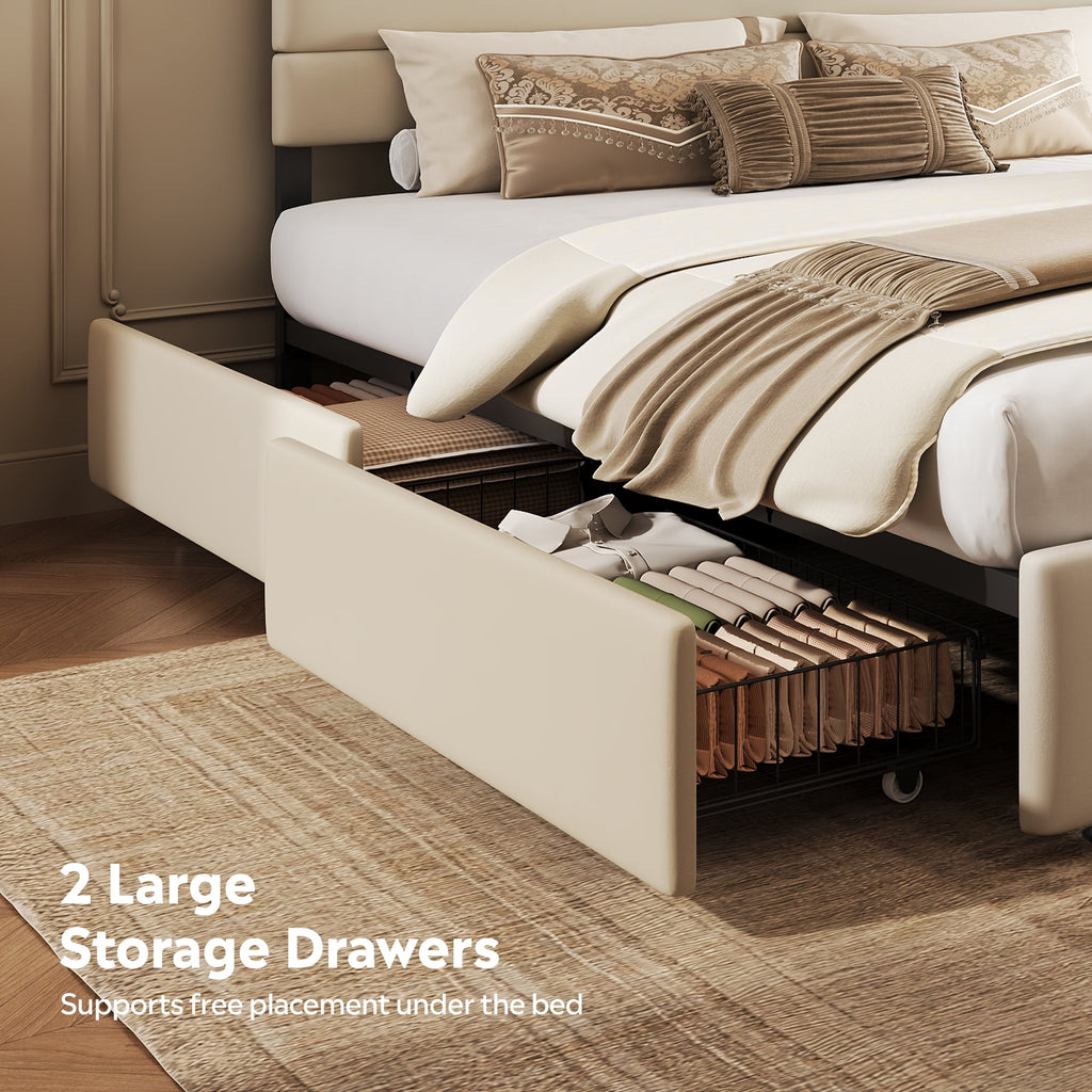 GALAXHERO King Size Upholstered Bed Frame with 4 Storage Drawers and Headboard, Velvet Platform Bedframe, Sturdy Metal & Wooden Slats Support, No Box Spring Needed, Easy Assembly