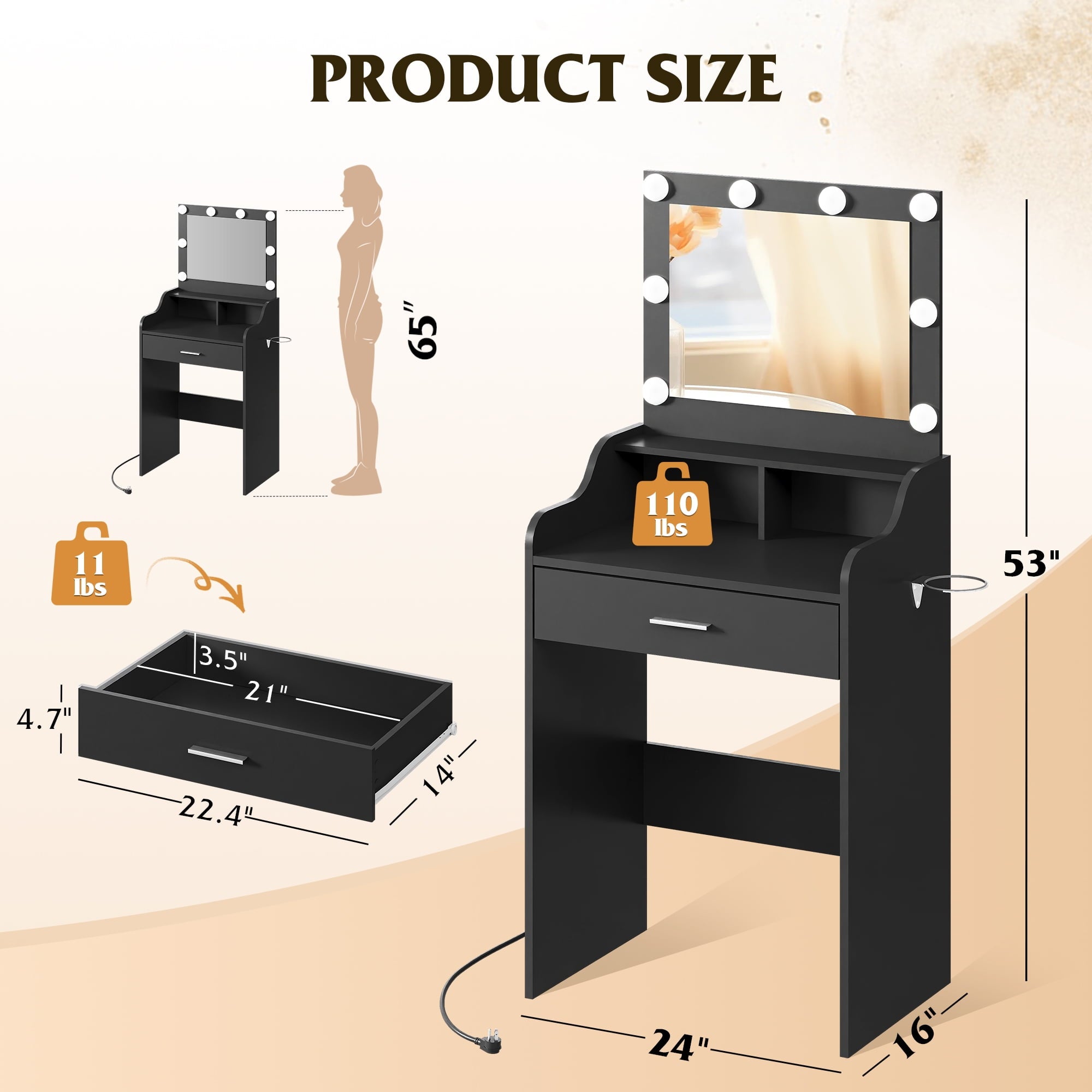 GALAXHERO Small Vanity Desk with Mirror, Makeup Tables with Drawer and Storage Shelves, Girls Dressing Table for Bedroom