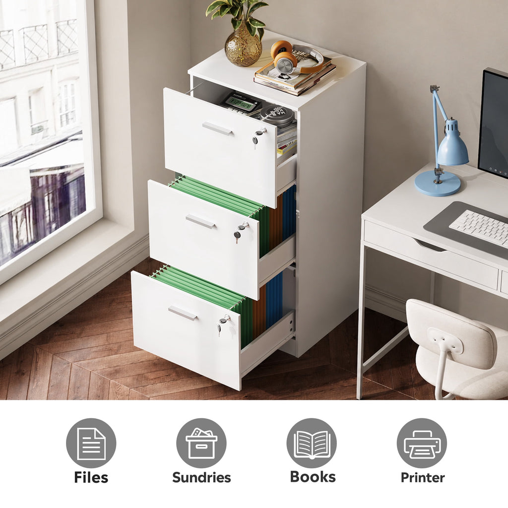 GALAXHERO 3-Drawer File Cabinet with Locks & Wood Printer Stand, Fits Letter/A4, Ideal for Home Office