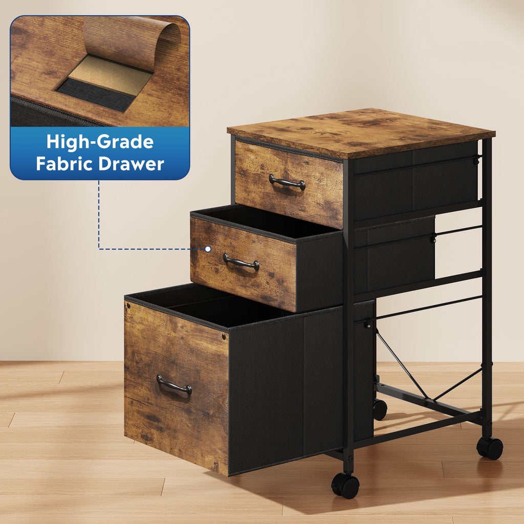 GALAXHERO 3 Drawers Mobile File Cabinet, Desk Table Cabinet Fits A4/Letter Size, Home Office Furniture,  Wood Grain