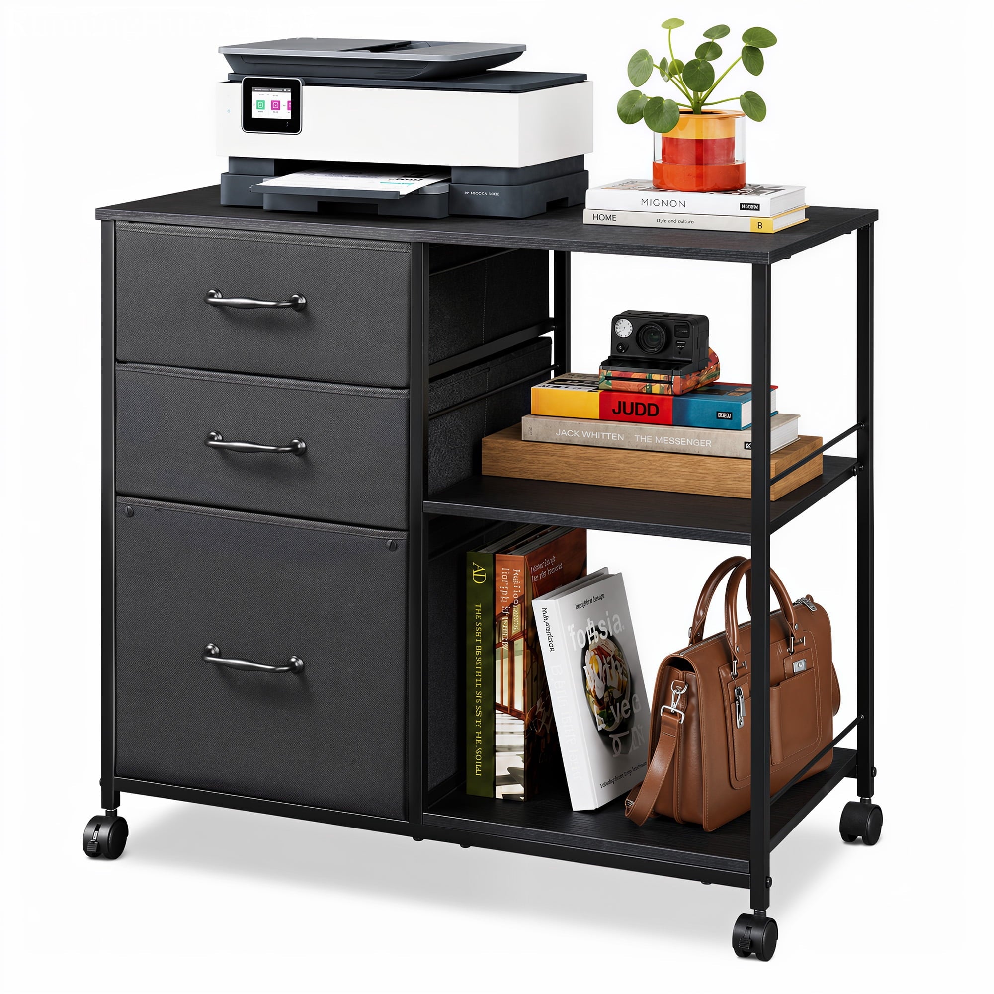 GALAXHERO 3 Drawer File Cabinet, Rolling Printer Stand with Storage, Lateral Fabric Filing Cabinet for Home Office,  Fits Letter/A4