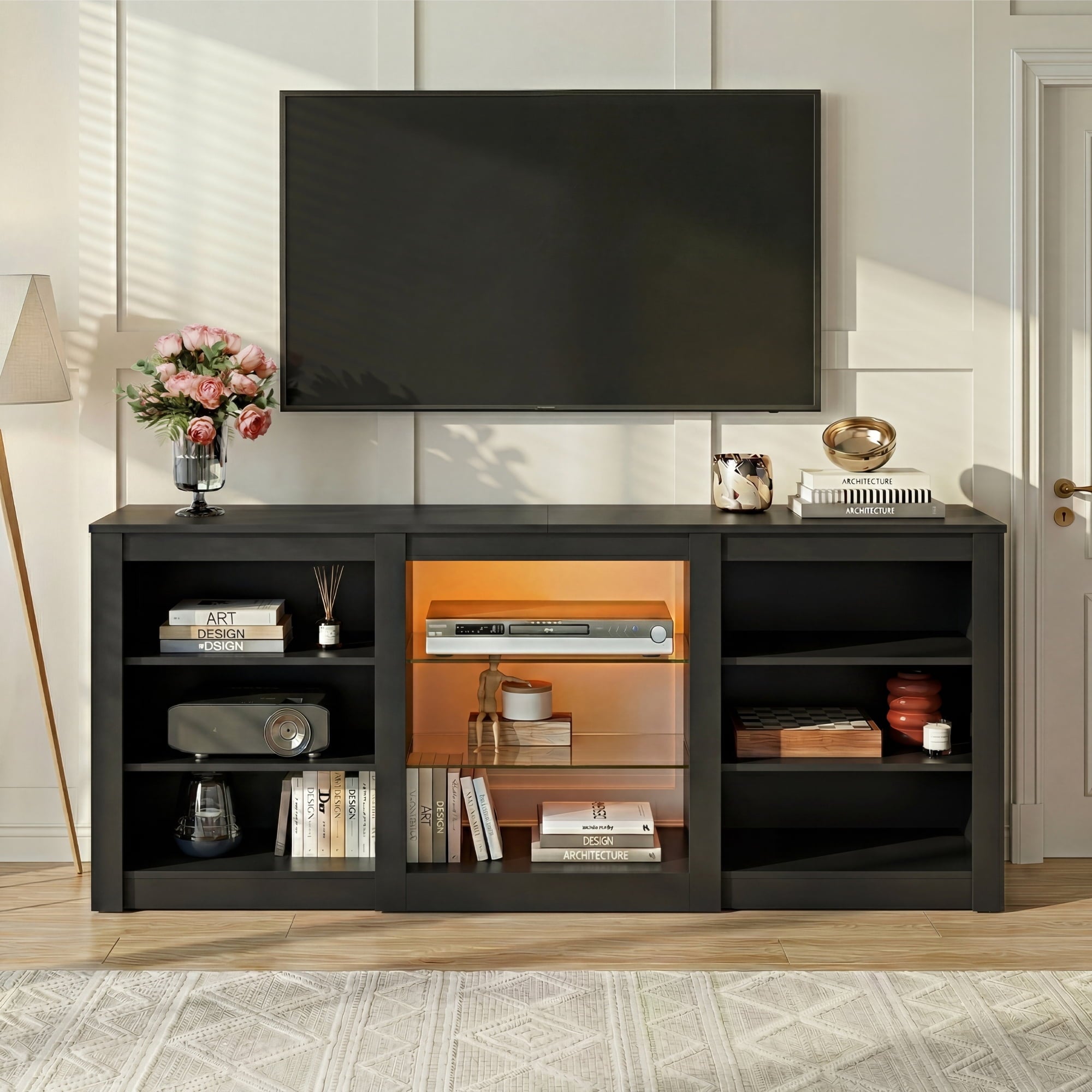 GALAXHERO Modern TV Stand for 65 Inch TV Entertainment Center with Adjustable Open Shelves & LED Lights Sturdy Media Console for Living Room, Bedroom, Gaming