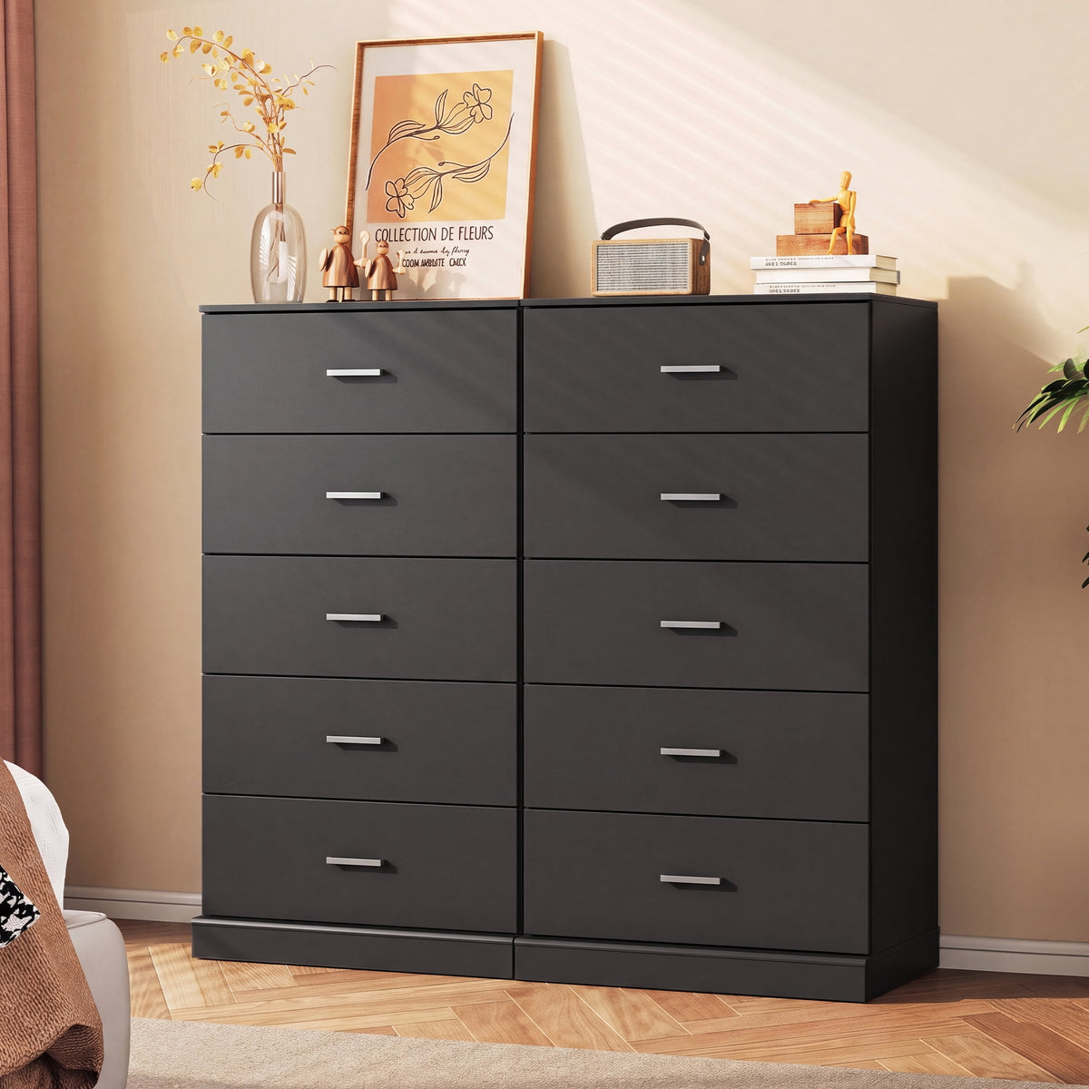 GALAXHERO 5 Drawers Dresser, Chest of Drawers for Bedroom, Tall Wood Storage Cabinet with Metal Handle for Living Room, Closet, Hallway