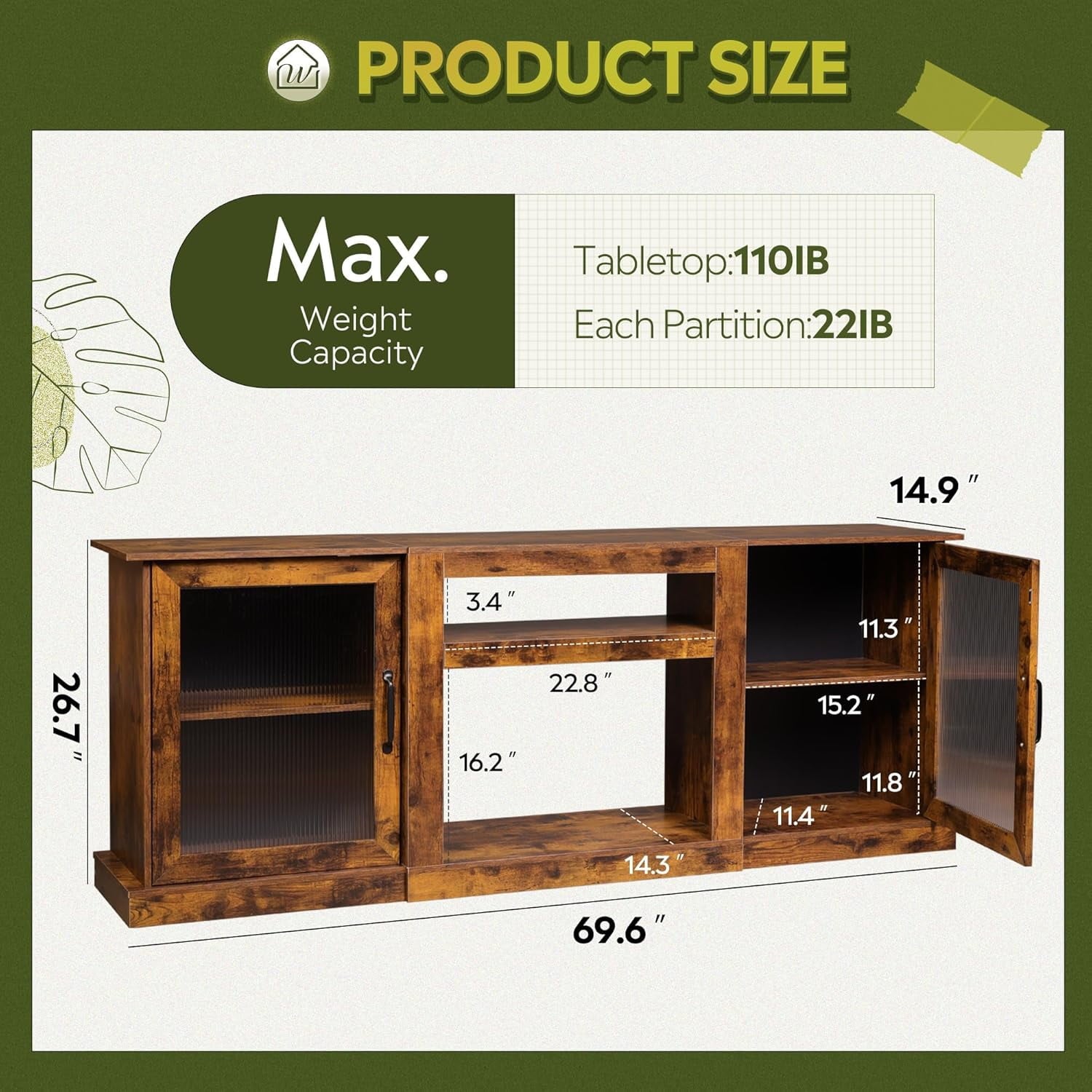 GALAXHERO Farmhouse TV Stand for 75 inch TV Entertainment Center with Storage Cabinets Mid Century Modern TV Console for Living Room, Bedroom