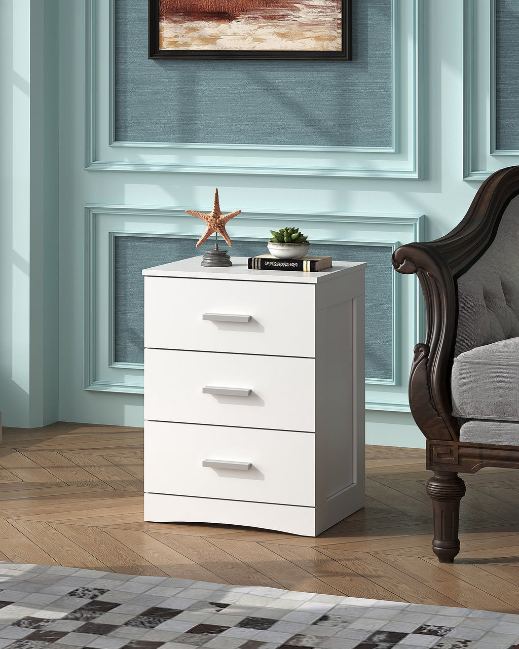 GALAXHERO 3 Drawer Night Stands for Bedroom, Tall Nightstand with Storage Cabinets, Wooden Bedside Table End Table for Living Room
