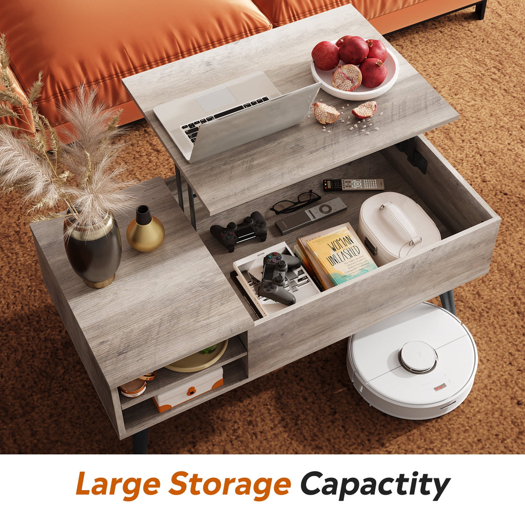 GALAXHERO Coffee Table with Removable Storage Shelves Lift Top Small Coffee Table for Living Room