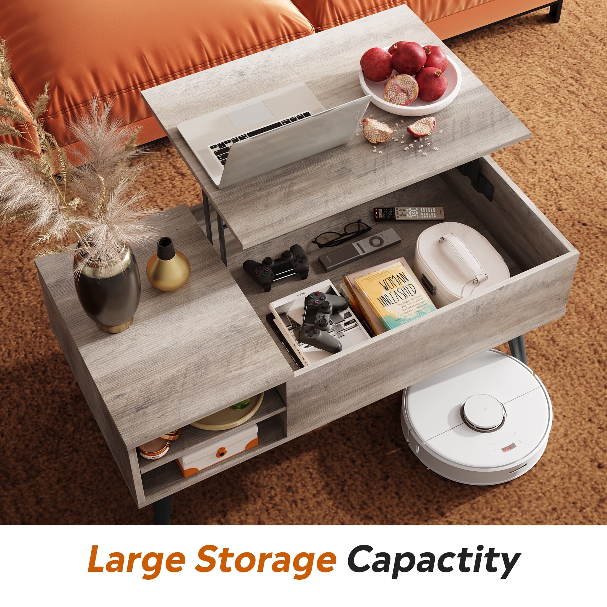 GALAXHERO Coffee Table with Removable Storage Shelves Lift Top Small Coffee Table for Living Room