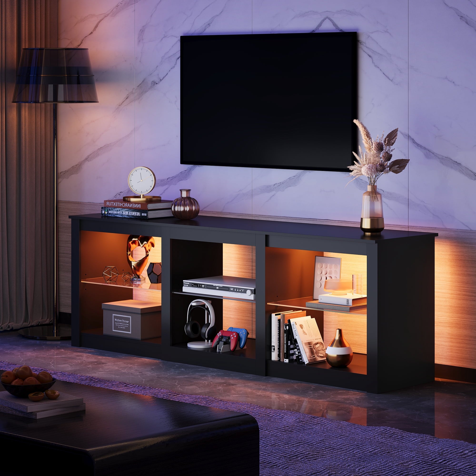 GALAXHERO TV Stand for 55/65/75 Inch, TV Modern Entertainment Center with LED Lights & Adjustable Glass Shelves Sturdy Media Console for Living Room, Bedroom, Gaming