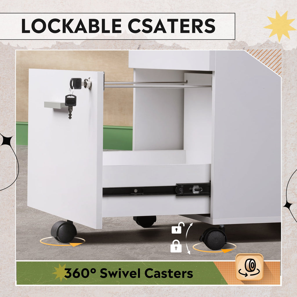 GALAXHERO 2 Drawer File Cabinet with Lock, Wood Printer Stand for Home Office, Mobile Storage Organizer Fit Letter/A4 Size, White