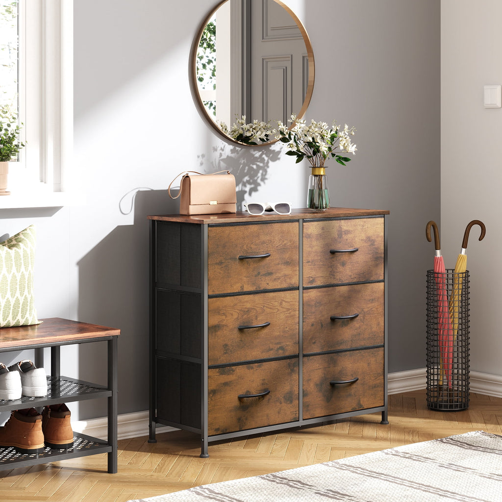 GALAXHERO 6 Drawer Dresser, Black Fabric Double Dresser, Storage Tower with Fabric Bins, Chest of Drawers for Bedroom, Closet, Living Room, Hallway