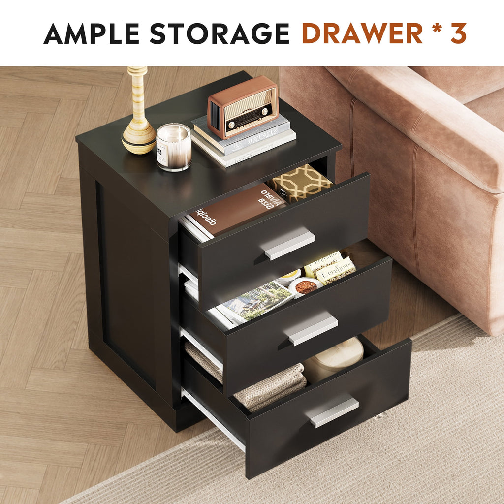 GALAXHERO 3 Drawer Night Stands for Bedroom, Tall Nightstand with Storage Cabinets, Wooden Bedside Table for Living Room Dorm