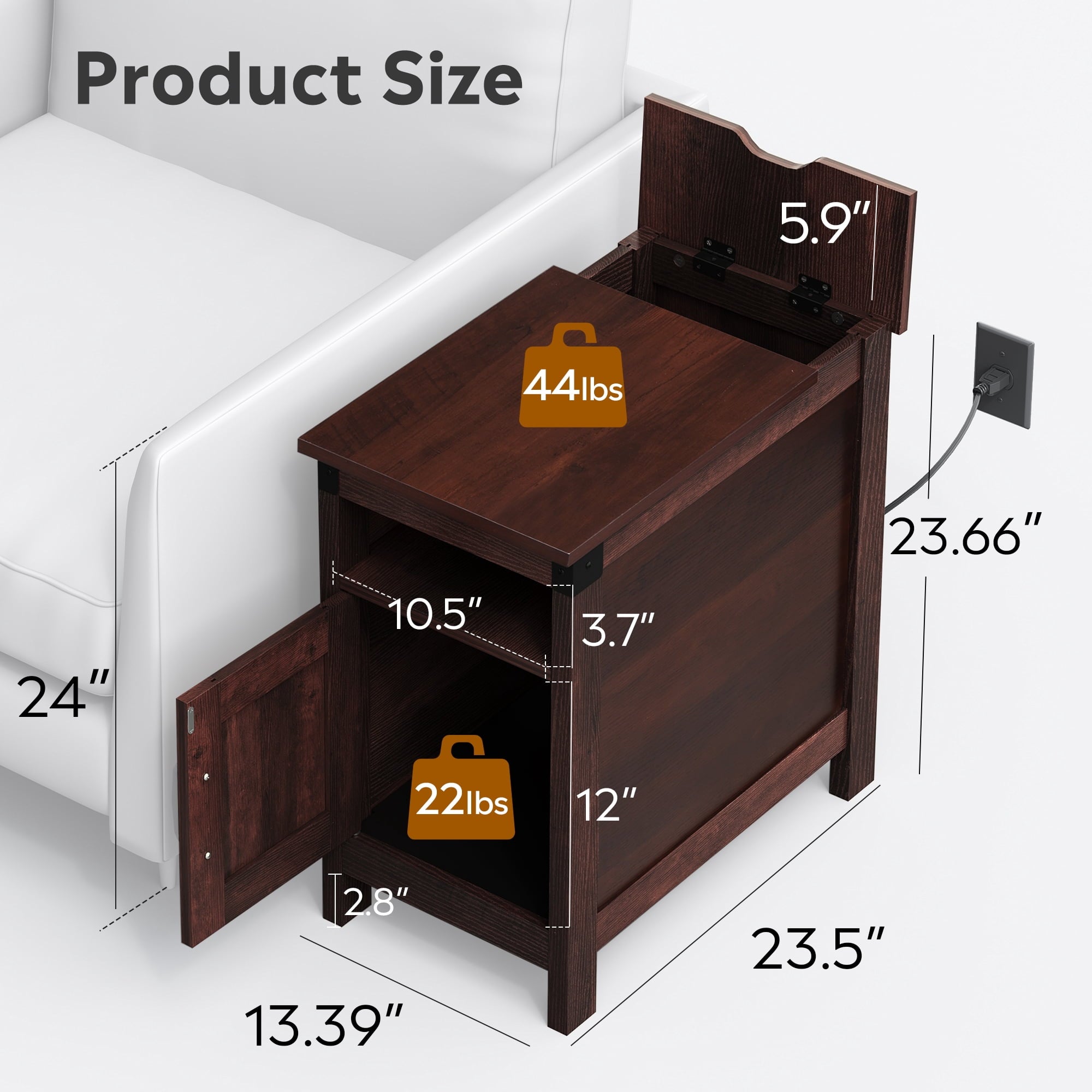 GALAXHERO Set of 2 Narrow End Tables with Charging Station, Side Tables for Small Spaces, USB Ports & Outlets, Nightstands with Storage for Living Room & Couch, Espresso Finish