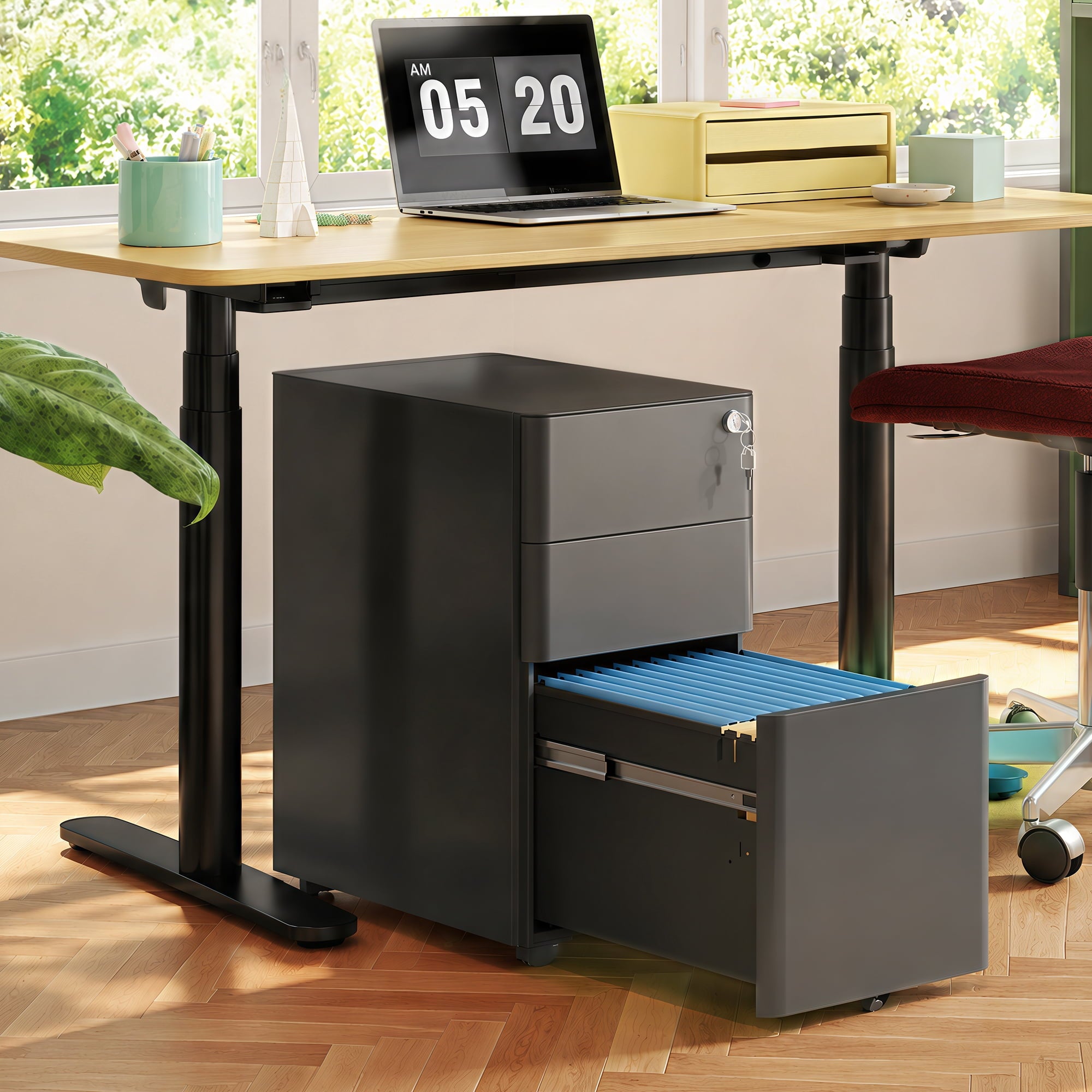 GALAXHERO 3 Drawer Metal File Cabinet with Lock, Vertical Rolling Filing Cabinet for Home Office, Fits A4/Letter/Legal
