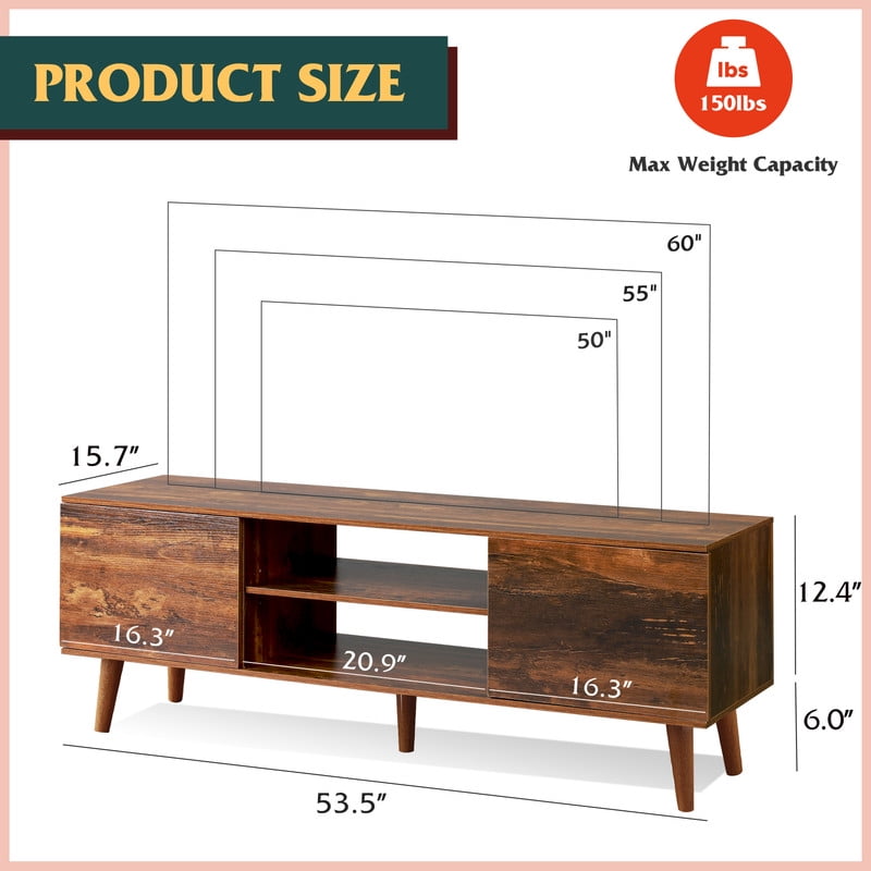GALAXHERO TV Stand for 55 60 inch TV Rustic Entertainment Center with Storage Cabinets TV Console for Living Room, Long TV Cabinet