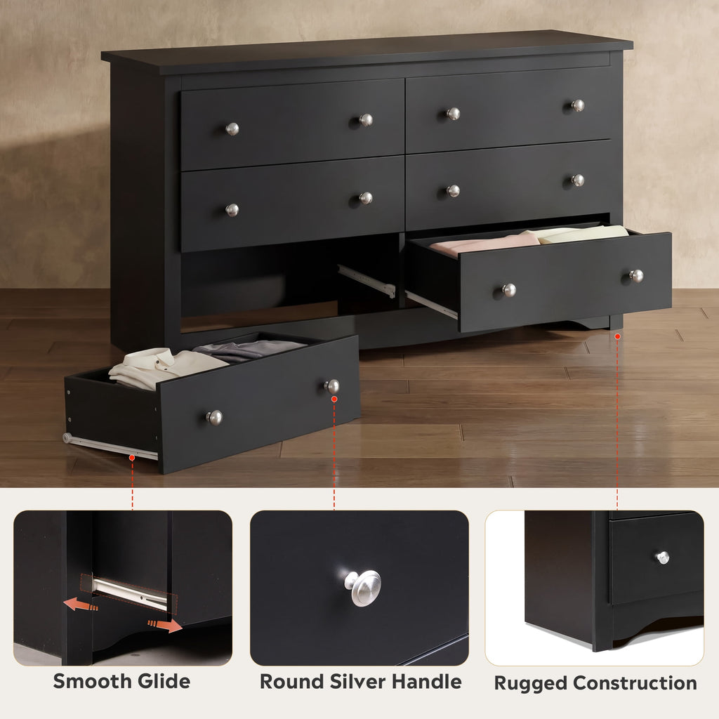 GALAXHERO Modern Wood Dresser with 6 Drawers – Wide Storage Chest for Bedroom, Living Roomloset, Hallway – Large Organizer Nightstand Unit, 59”W