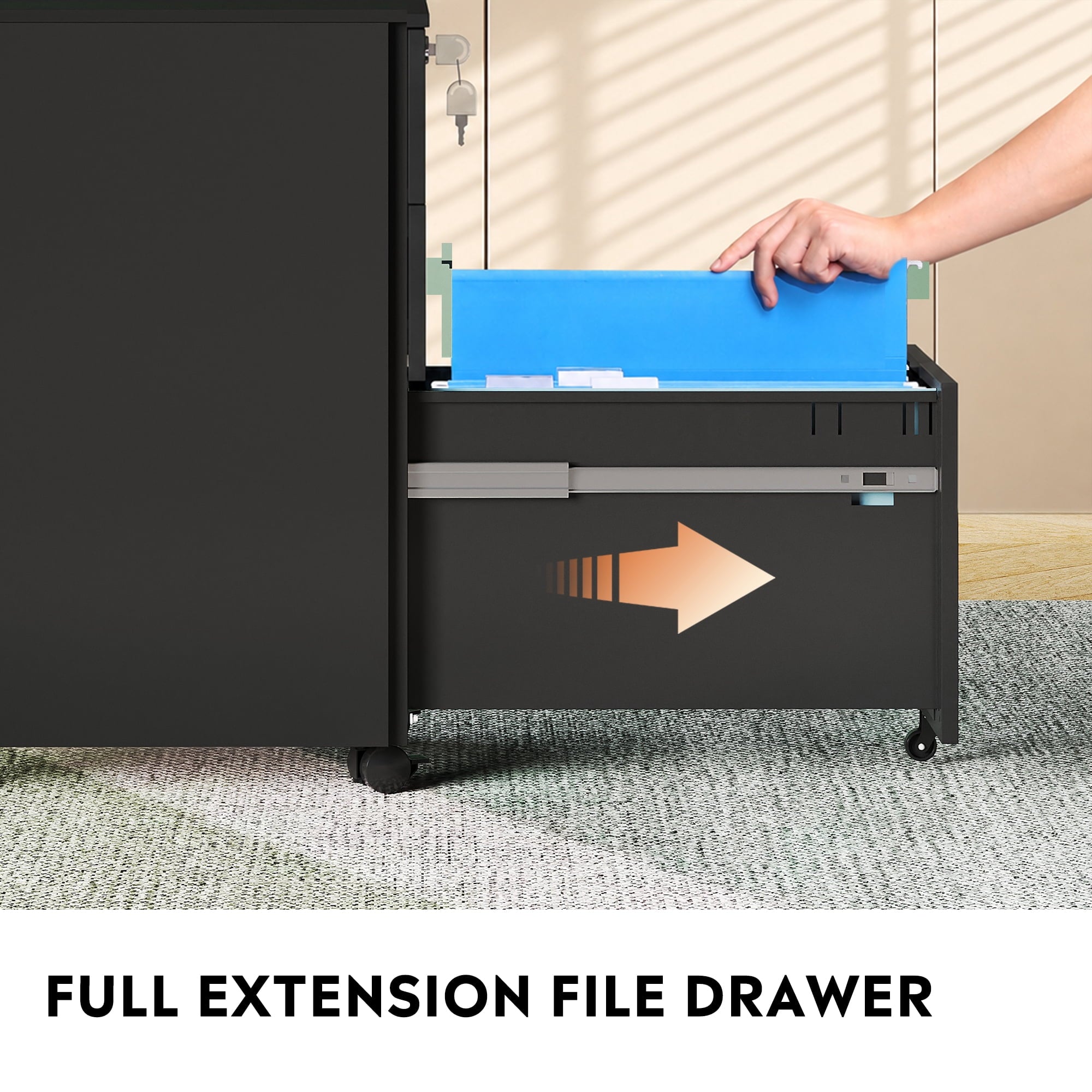 GALAXHERO 3 Drawer File Cabinet, Fully Assembled Except Casters, Metal Under Desk Cabinet with Lock, Rolling Filing Cabinet for Home Office, Legal/Letter Size