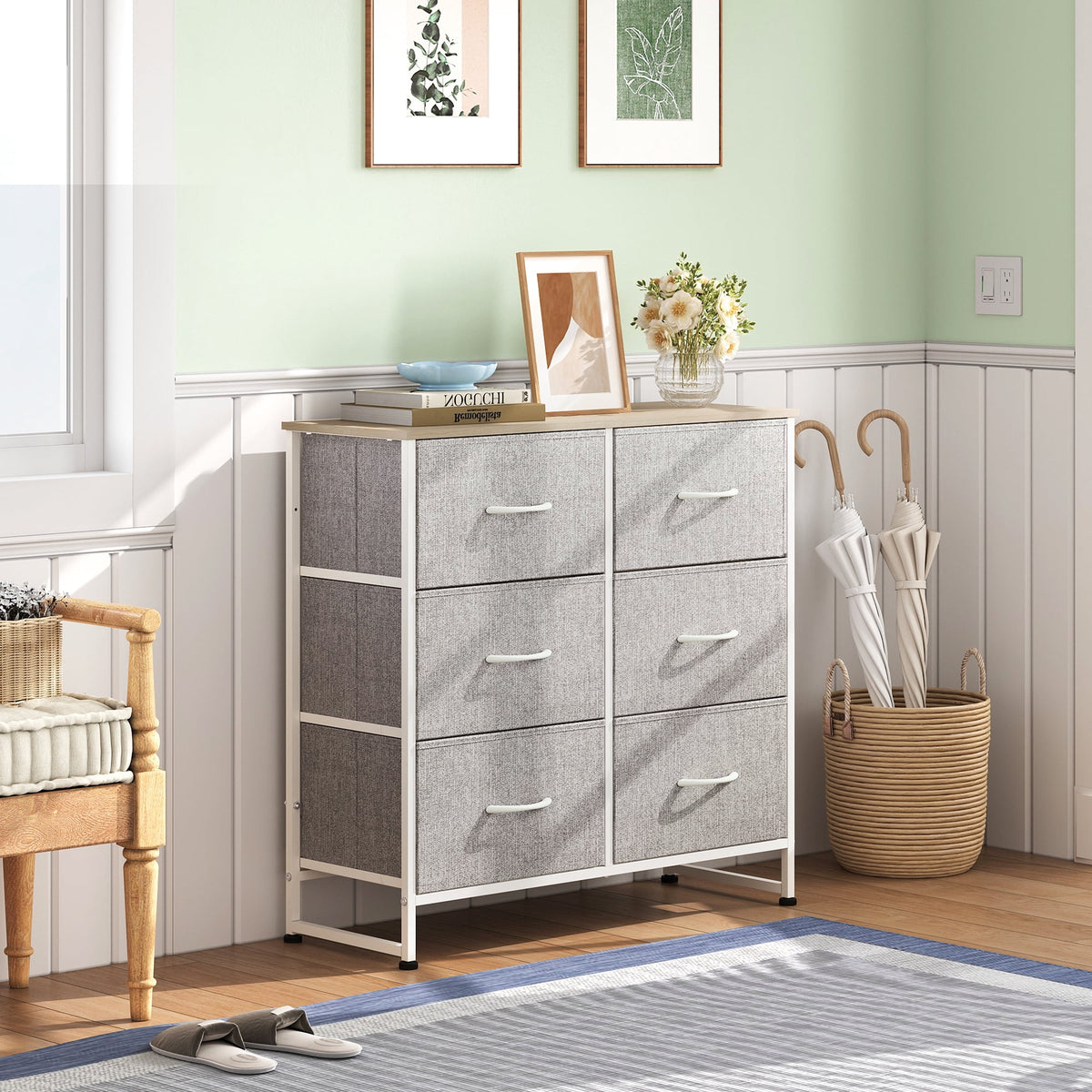 GALAXHERO 6 Drawer Dresser, Black Fabric Double Dresser, Storage Tower with Fabric Bins, Chest of Drawers for Bedroom, Closet, Living Room, Hallway