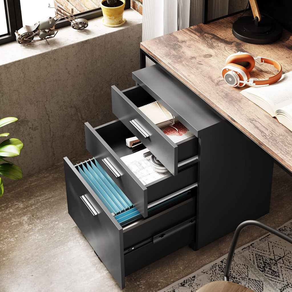 GALAXHERO 3 Drawer Storage Cabinet, Wood Rolling File Cabinet with Whells, Printer Stand Filing Cabinet for Home Office, Fit Letter/A4