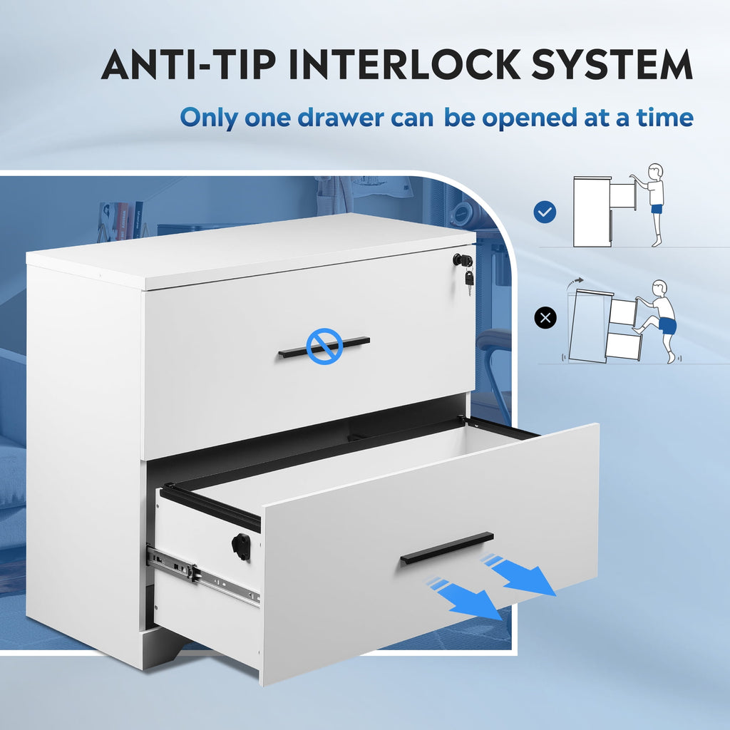 GALAXHERO 2 Drawer File Cabinets Wood Lateral Filing Cabinets with Lock for Home Office