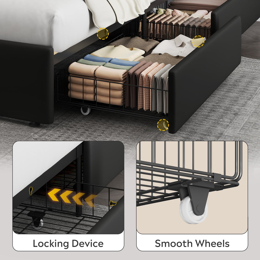 GALAXHERO Queen Size Upholstered Bed Frame with 4 Storage Drawers and Headboard, Velvet Platform Bedframe, Sturdy Metal & Wooden Slats Support, No Box Spring Needed, Easy Assembly