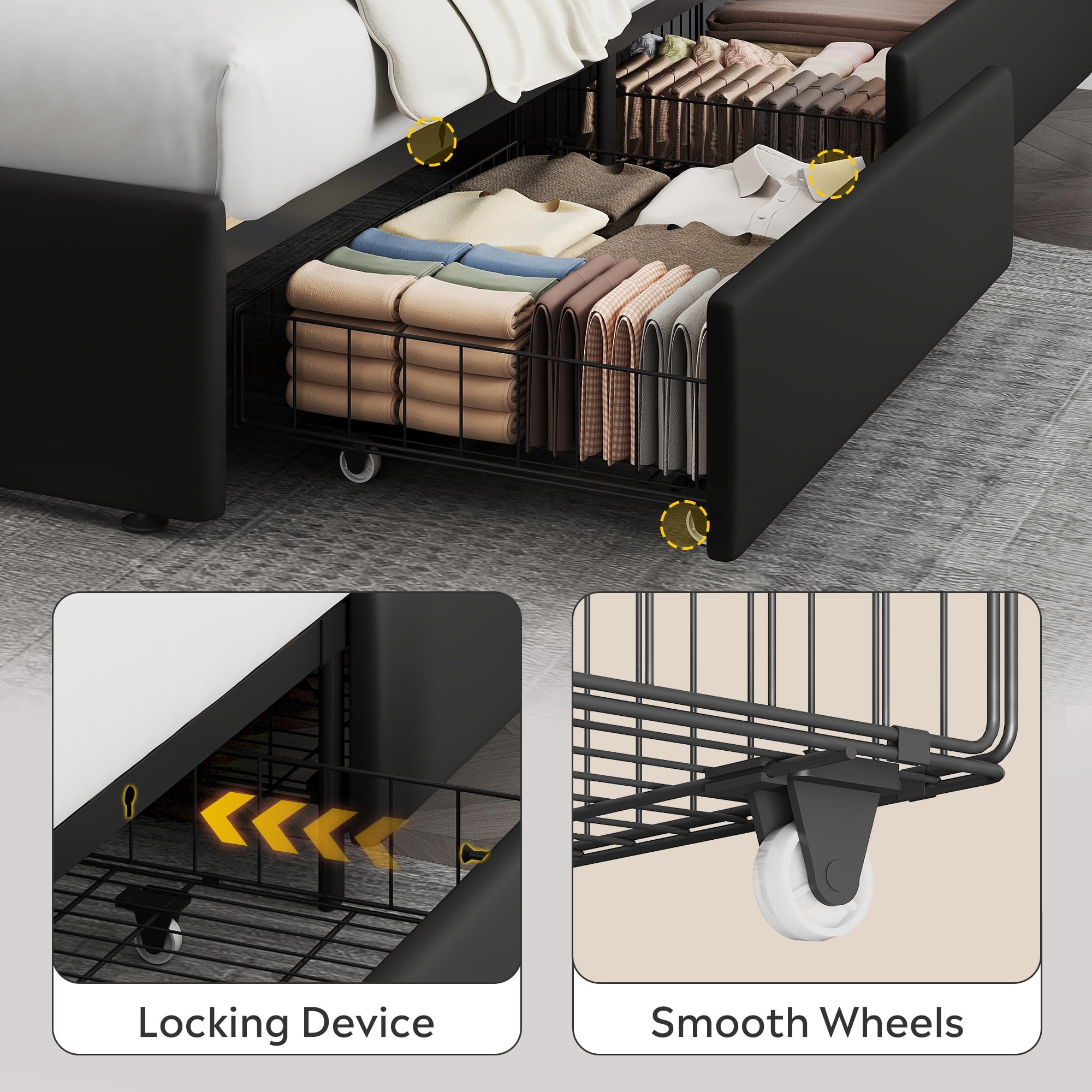 GALAXHERO Queen Size Upholstered Bed Frame with 4 Storage Drawers and Headboard, Velvet Platform Bedframe, Sturdy Metal & Wooden Slats Support, No Box Spring Needed, Easy Assembly