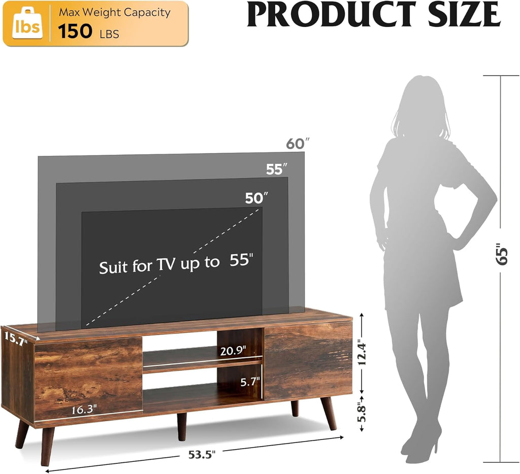 GALAXHERO TV Stand for 55 60 inch TV Rustic Entertainment Center with Storage Cabinets TV Console for Living Room, Long TV Cabinet