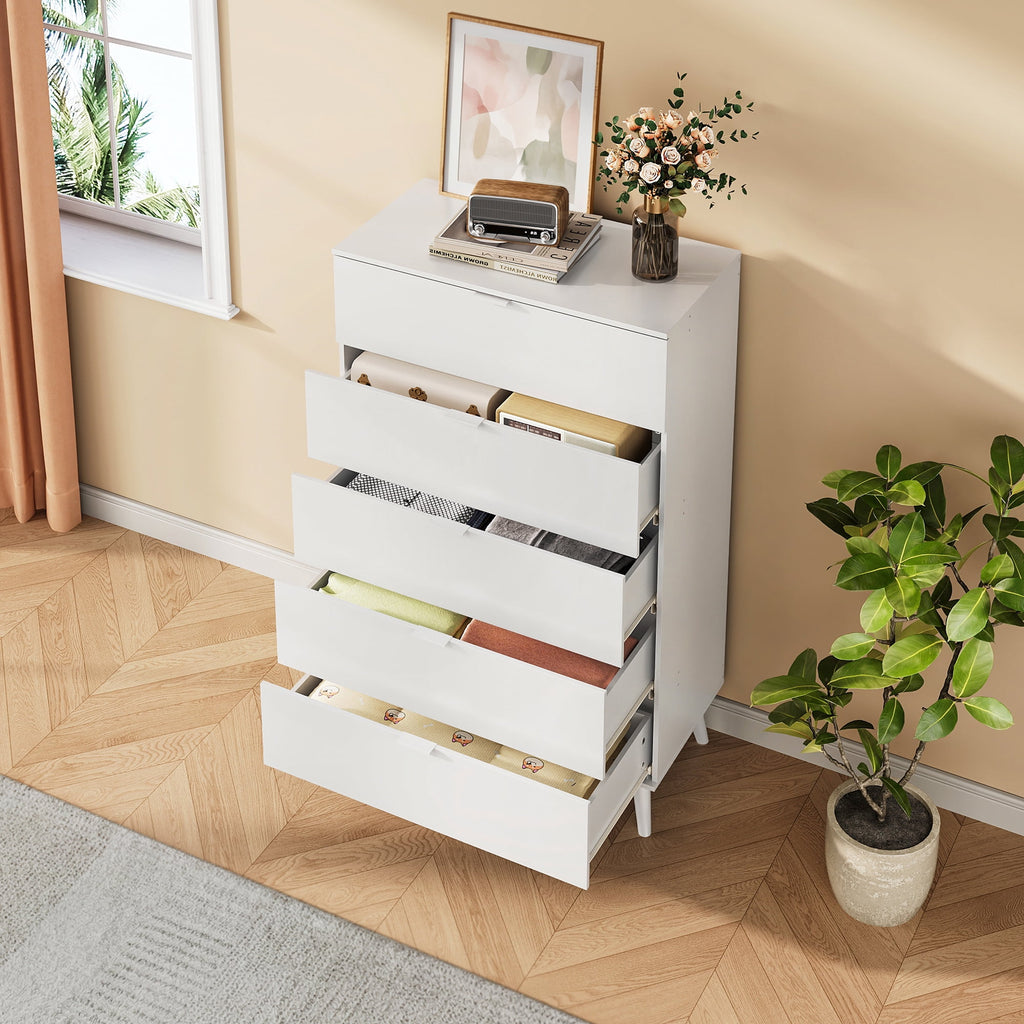GALAXHERO 5 Drawer Dresser for Bedroom, Tall Dresser, Wooden Storage Organizer with Sturdy Metal Handle, Chest of Drawers for Living Room, Hallway, Closet