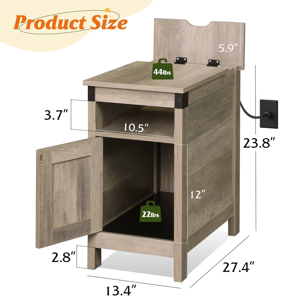 GALAXHERO End Table with Charging Station, Small Side Table with Lift Top, Narrow Nightstand with Charging Station & Storage Cabinet for Living Room & Bedroom