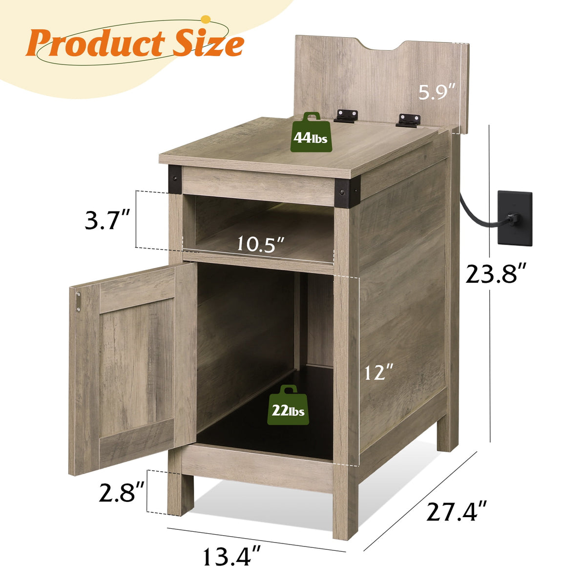GALAXHERO End Table with Charging Station, Small Side Table with Lift Top, Narrow Nightstand with Charging Station & Storage Cabinet for Living Room & Bedroom