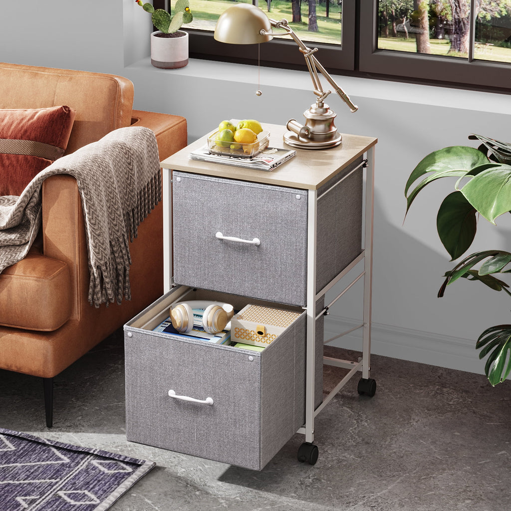 GALAXHERO 2 Drawer File Cabinet, Rolling Printer Stand Filing Cabinets for Home Office, Fabric Vertical File Cabinet Fits A4 or Letter Size, Wood Grain Print
