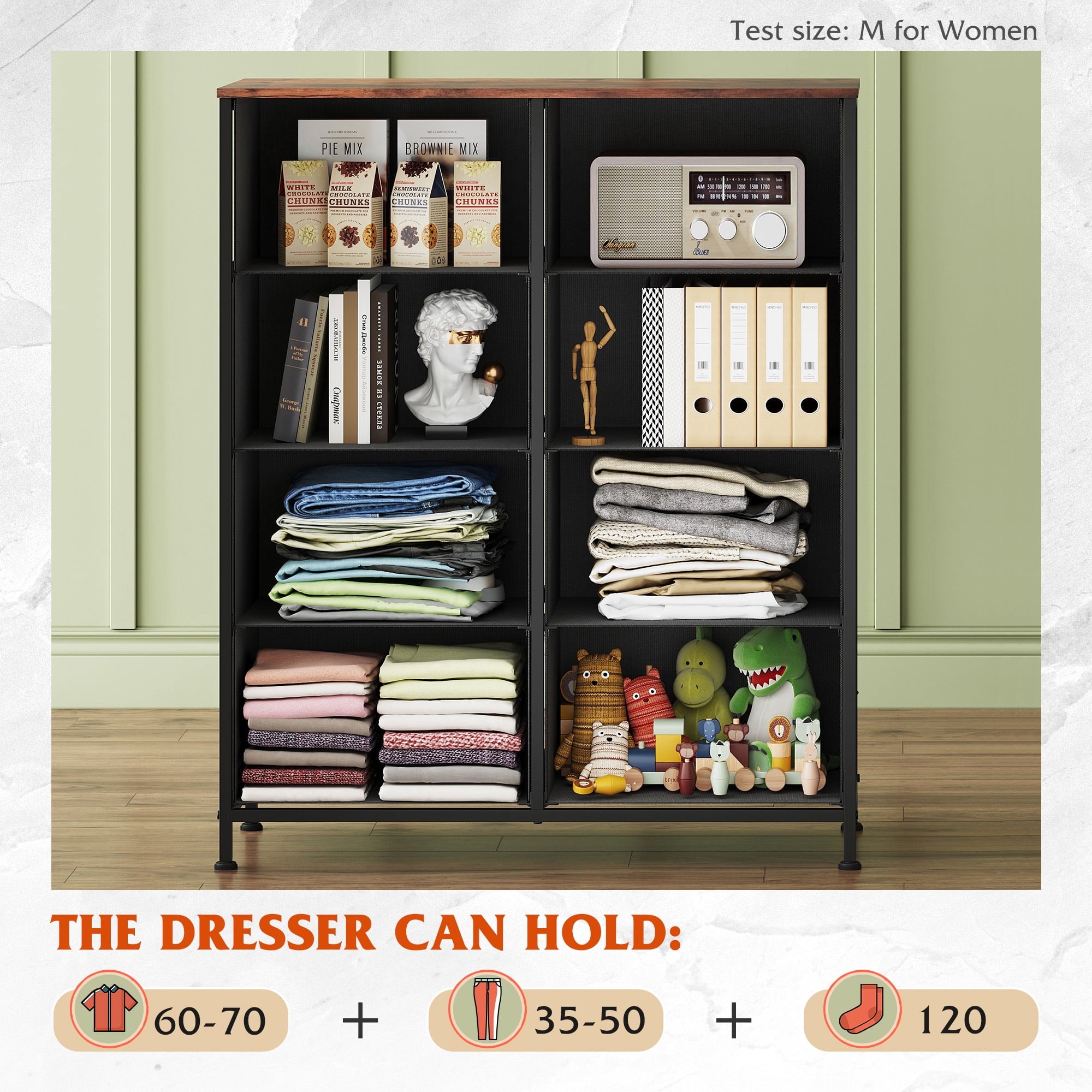 GALAXHERO 8 Drawer Fabric Dresser for Bedroom, Storage Bins Chest of Drawer for Closet, Living Room, Hallway